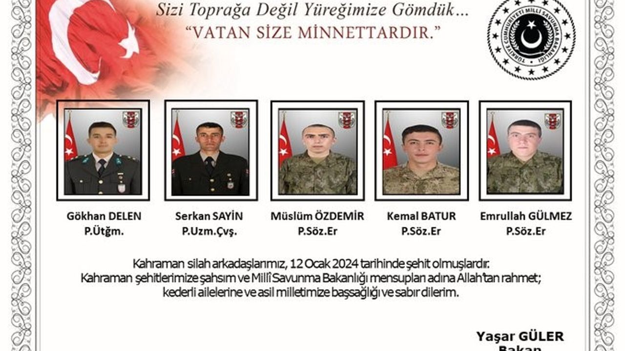 MSB, Pençe-Kilit Harekâtı’nda şehit olan 9 askerin isimlerini duyurdu
