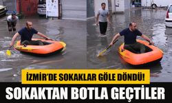 İzmir'de sokaklar göle döndü, vatandaş kürek çekti!