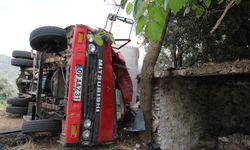 Zeytin ağacı kaza yapan kamyonun uçuruma gitmesini engelledi