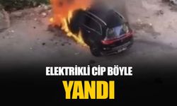 Park halindeki Mercedes marka elektrikli cip alev alev yandı