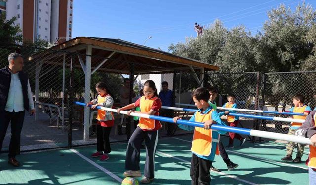 Okul bahçesinde canlı langırt renkli görüntüler oluşturdu