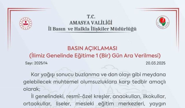 Amasya’da okullara kar tatili