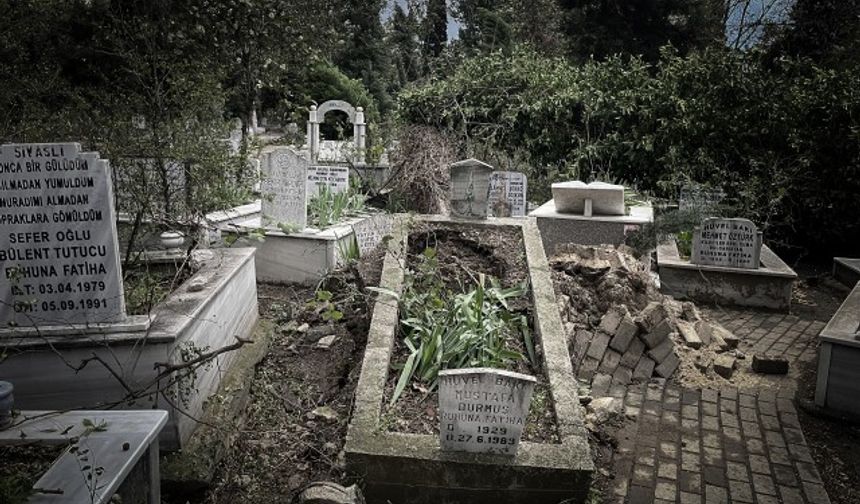 Lodosun yıkımı: Mezarlıktaki ağaçlar mezar taşlarını paramparça etti