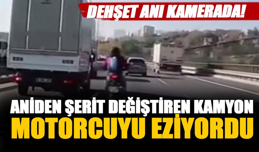 TEM'de kamyonetin motosikleti devirdiği an kamerada-İzle