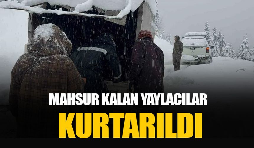 Rize’de kar nedeniyle yaylalarda mahsur kalan yaylacılar hayvanları ile birlikte kurtarıldı