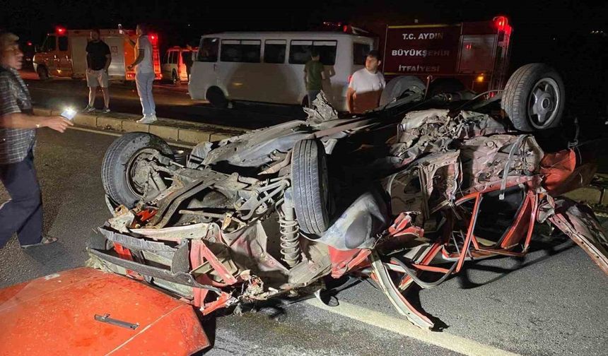 Sultanhisar'da takla otomobil kağıt gibi ezildi