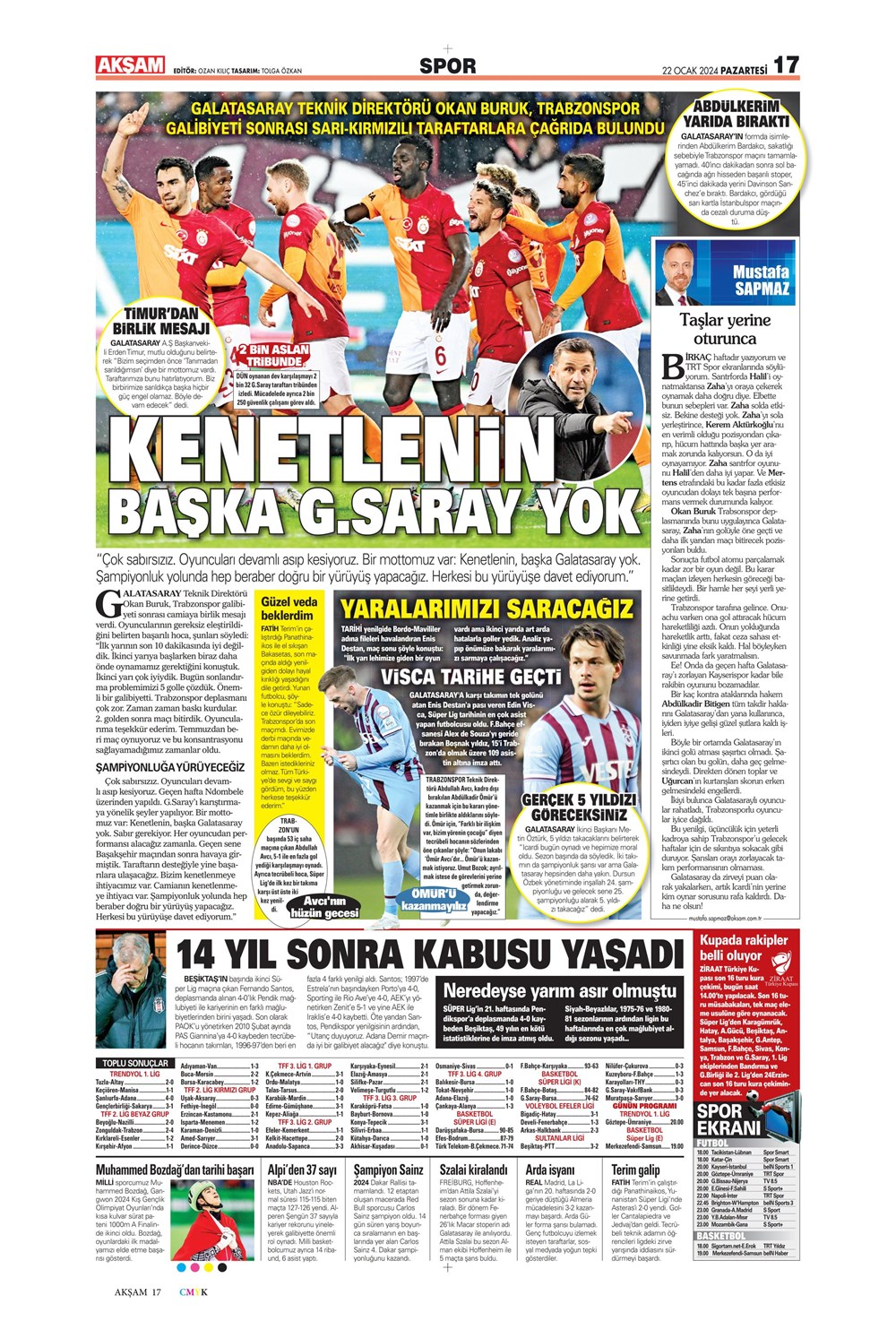 Spor basında manşetler Galatasaray'ı yazdı